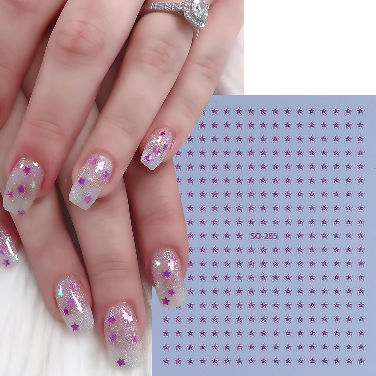 8 Sheets Star Nail Stickers 3D Self-Adhesive Celestial Nail Decals 8 Colors Mini