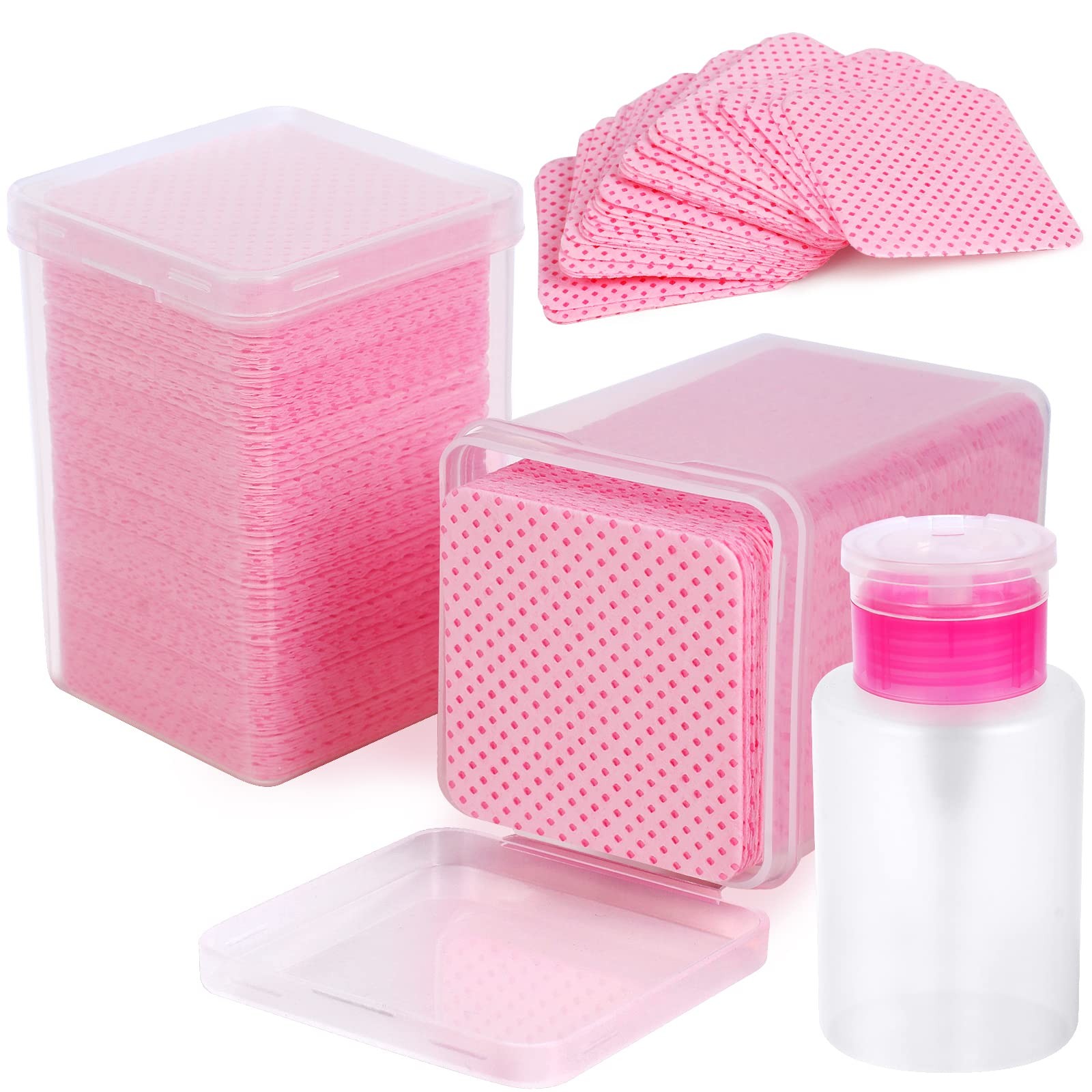 400 Pieces Nail Cotton Pads,1 Pull-Down Pump Dispenser Bottle, Small, Pink