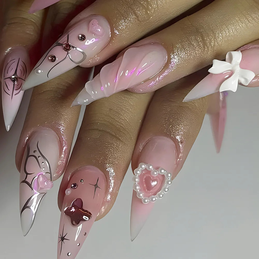 24pcs Halloween Gothic 3D Spider Skull Coffin Press On Nails