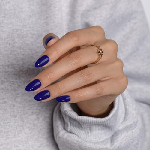 Short Oval Acrylic Nails – Dark Blue – Acrylic Press On Nails