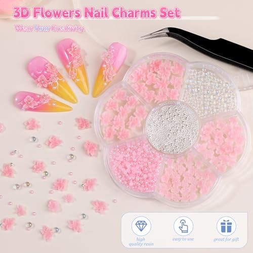 3D Flowers Nail Charms for Nail Art, 3D Acrylic Flower for Flower-Dark Pink