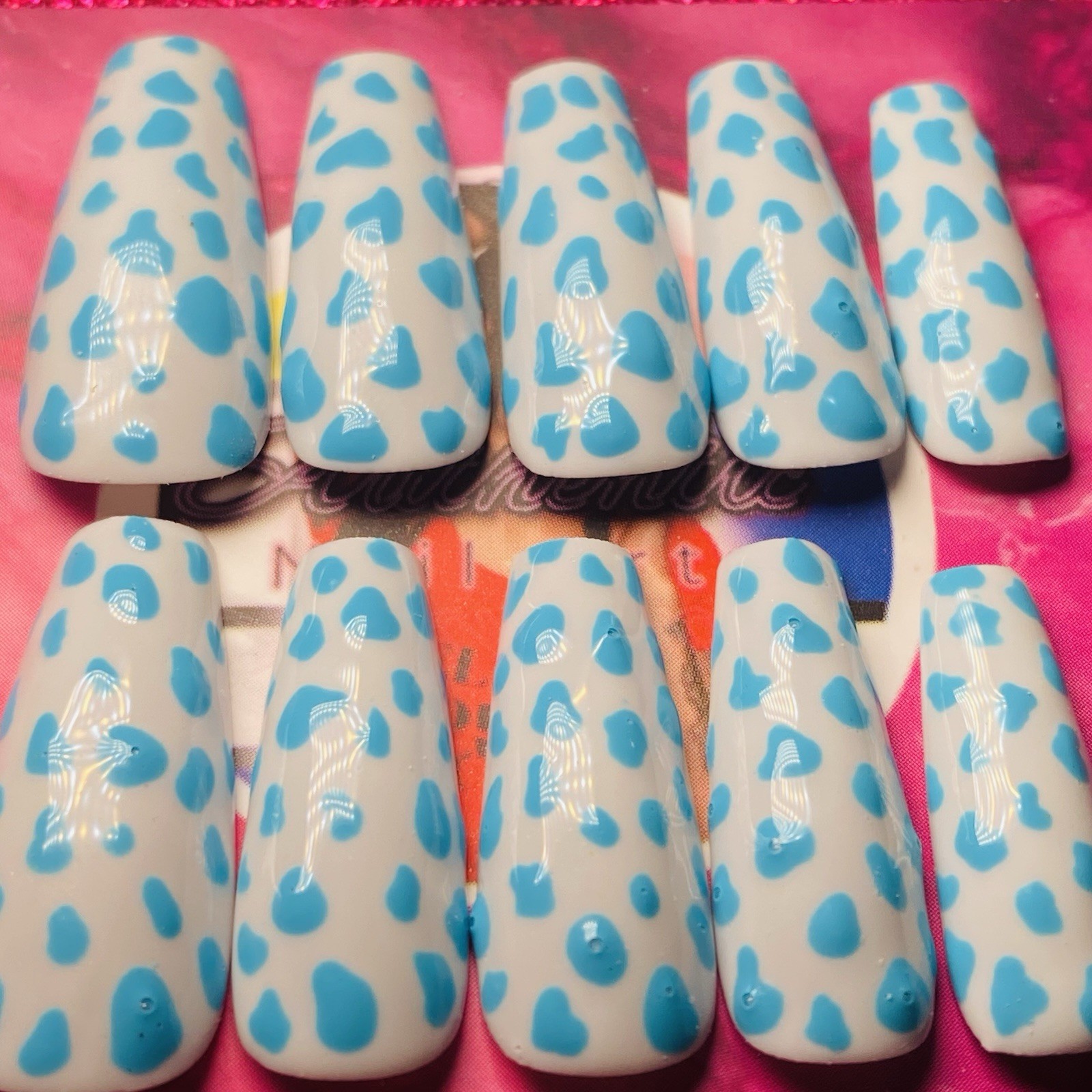 Coffin Press-On Nails Blue White by Authentic Nail Arts by Dia