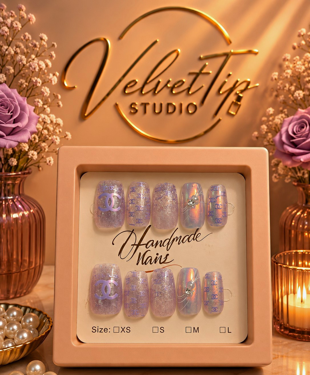 VelvetTips Studio Purple/Silver Glitter Square Medium Press-On Nails Size M
