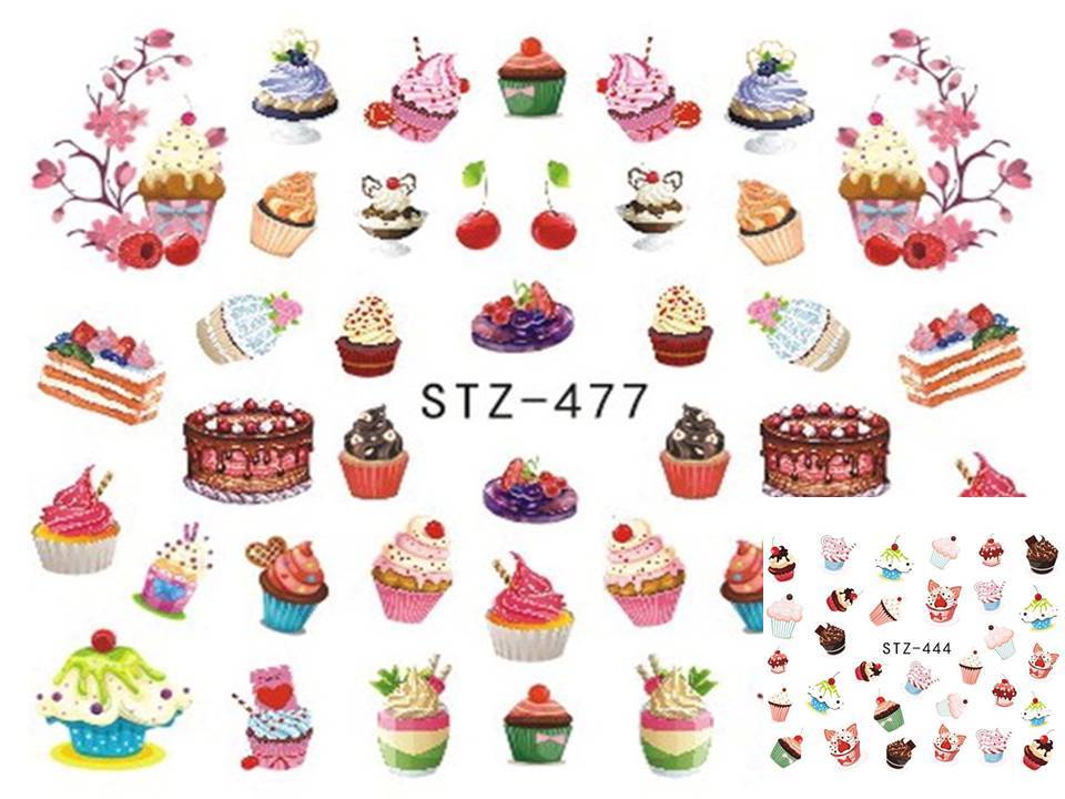 Nail Art Water Transfer Sticker Cake Cupcake Cherry Fruit Flower Decals Manicure