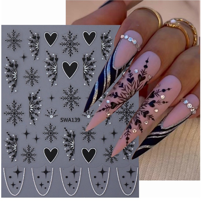 White Snowflakes Nail Art Stickers Christmas French Tips White Snow