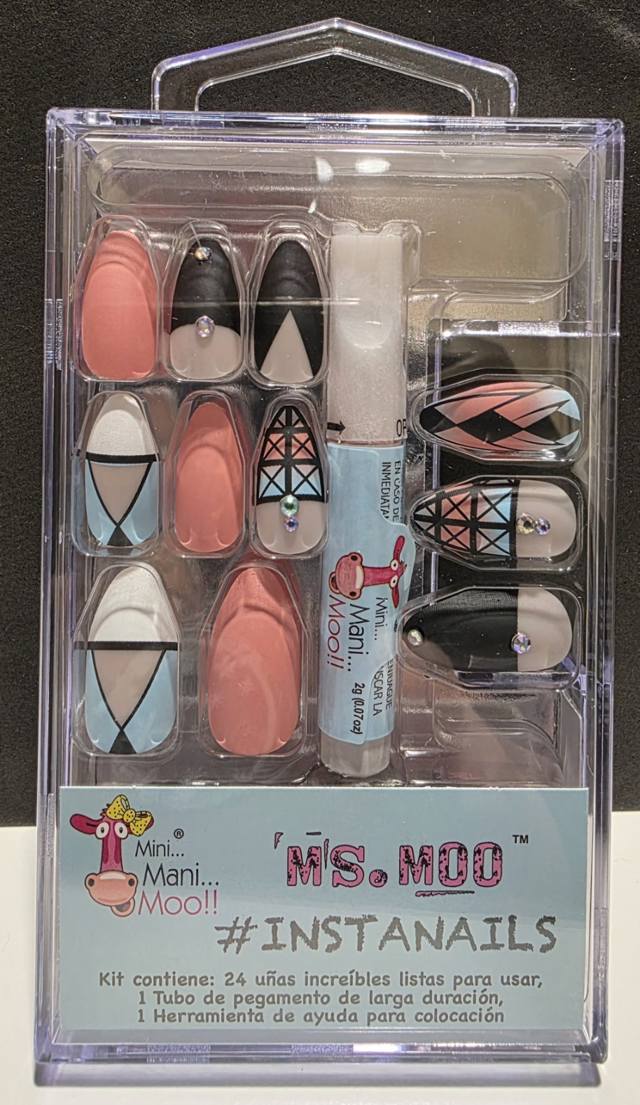 New Instanails Press-On Nail Kit w/ Glue, Almond Geometric Shiny Multi