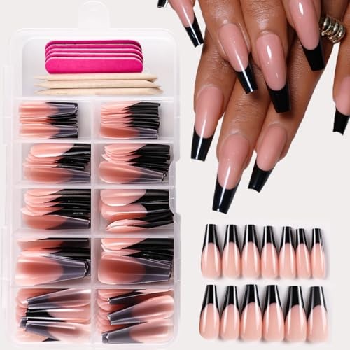 120 Pcs Black French Tip Press on Nails Long 1 Fl Oz (Pack of 120) Style-6