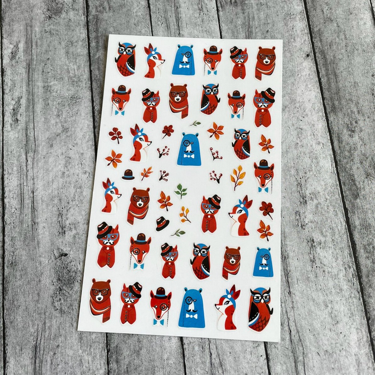Small Animal Leaf Nail Sticker Bear Fox Owl Deer Cats Nail Decal