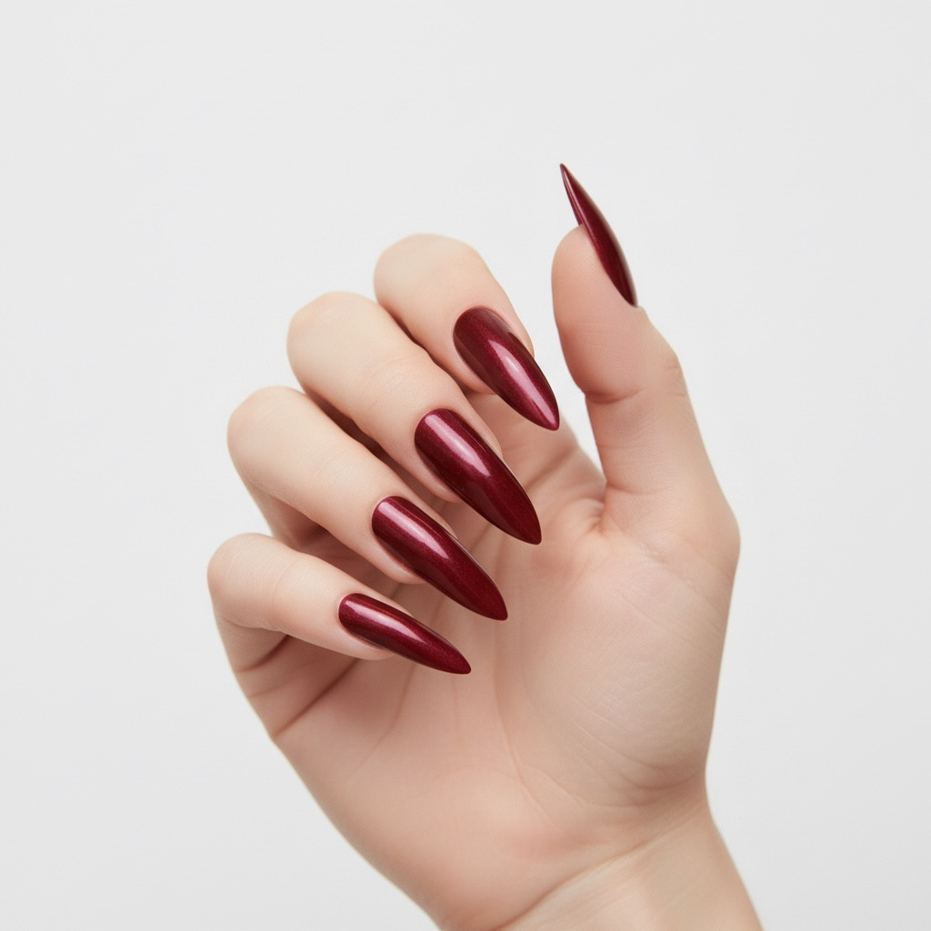 Burgundy Red Press On Nails Extra Long Sharp Stiletto False Tips Fake Nails Set