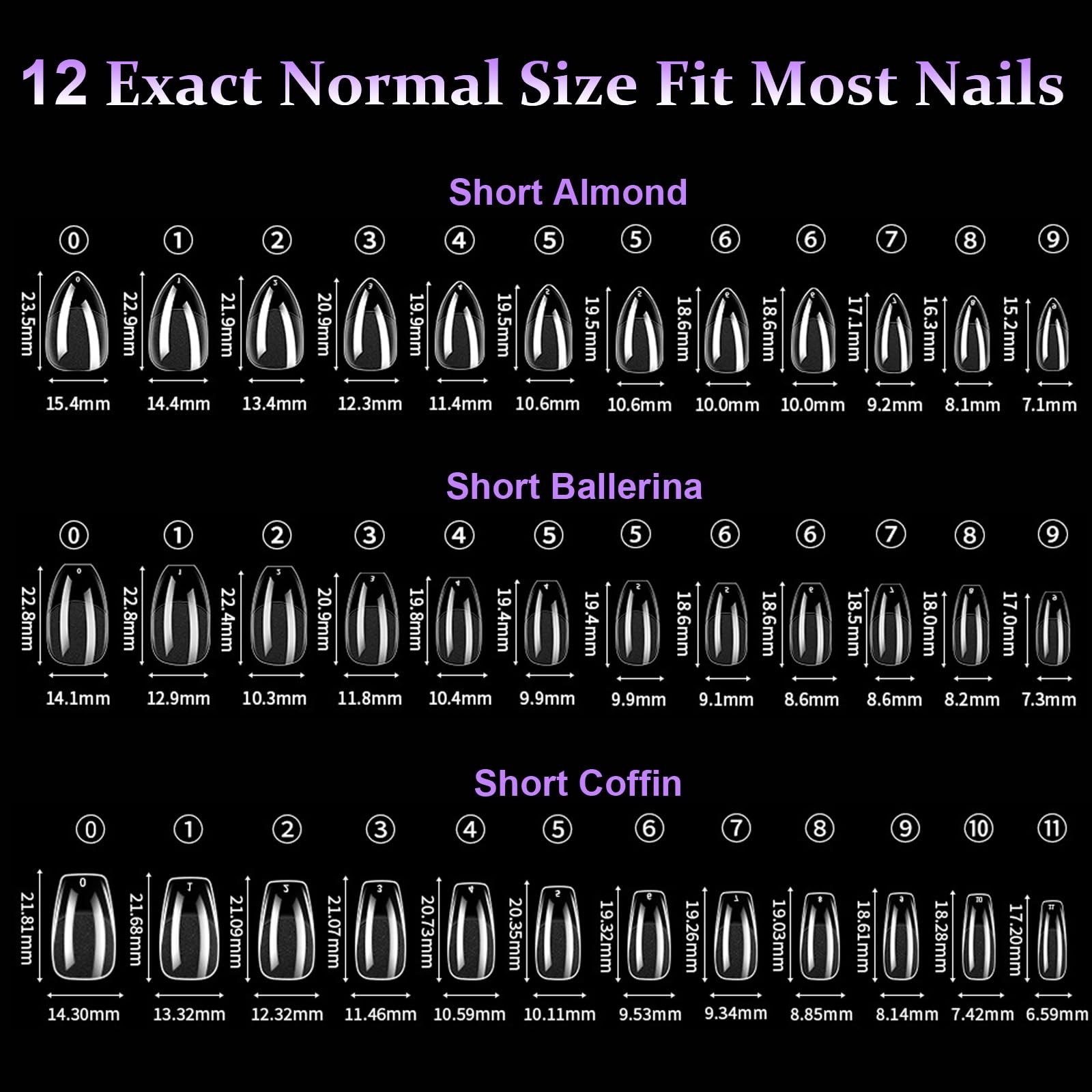 Soft Gel Nail Tips Short Almond Coffin Ballerina Nails Kit, 3 Styles 360PCS F…