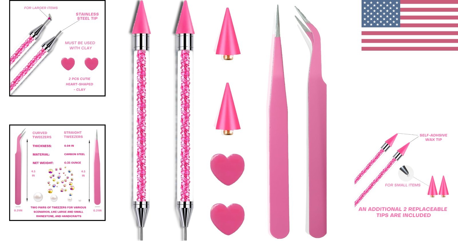 Pink Rhinestone Picker Tool Set – Ideal for DIY Nail Art & Crystal Application