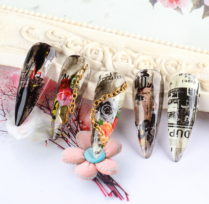 10Pcs Rose Newspaper Magazine Nail Art Transfer Foil Sticker Decal Manicure 5114