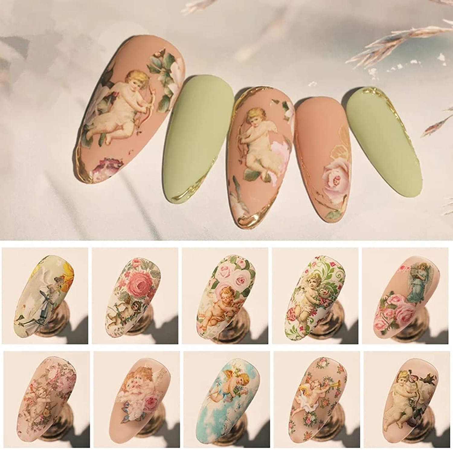Nail Foil Transfer, DANNEASY 10 Sheets Angle Cupid Flower Design Nail Sticker…