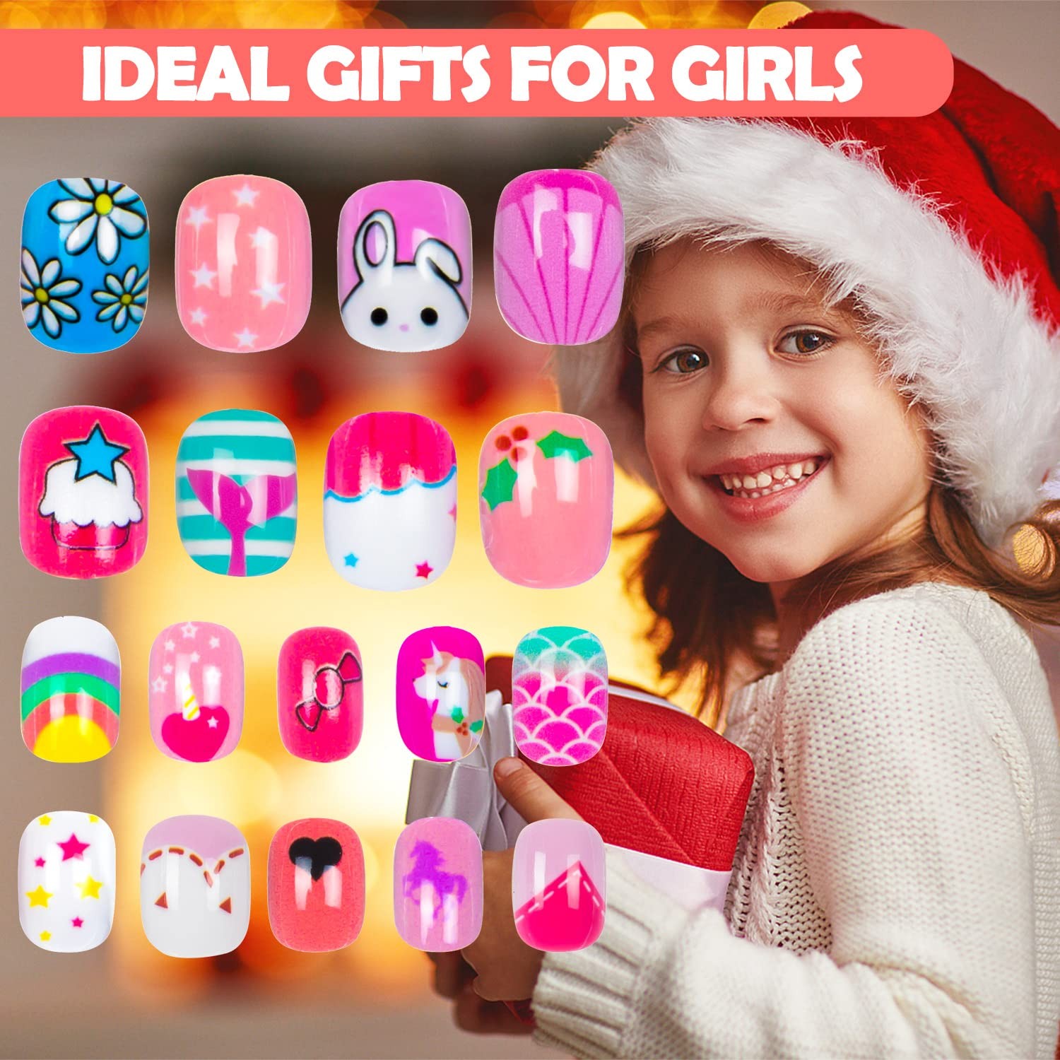 240 Pieces Fake Nails for Kids Girls Artificial Press Large, Multicolor