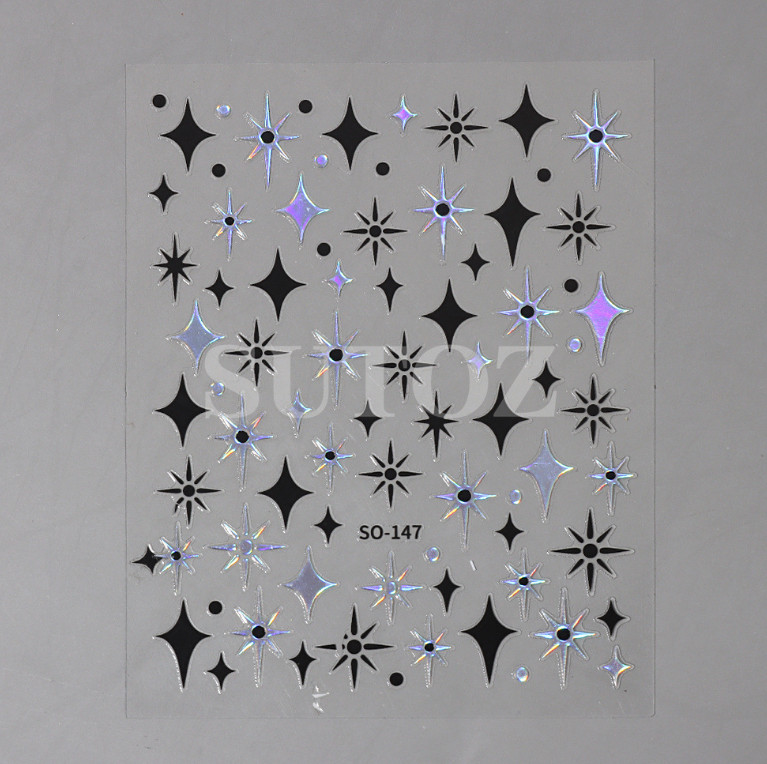 3Sheets Black Gold Silver Star Sun French Tips Nail Stickers Manicure NH18