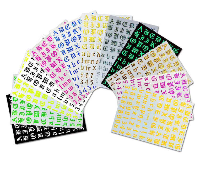 12Pcs English Letter Number Nail Art Sticker Laser Gold Latin Roman Decal NH15