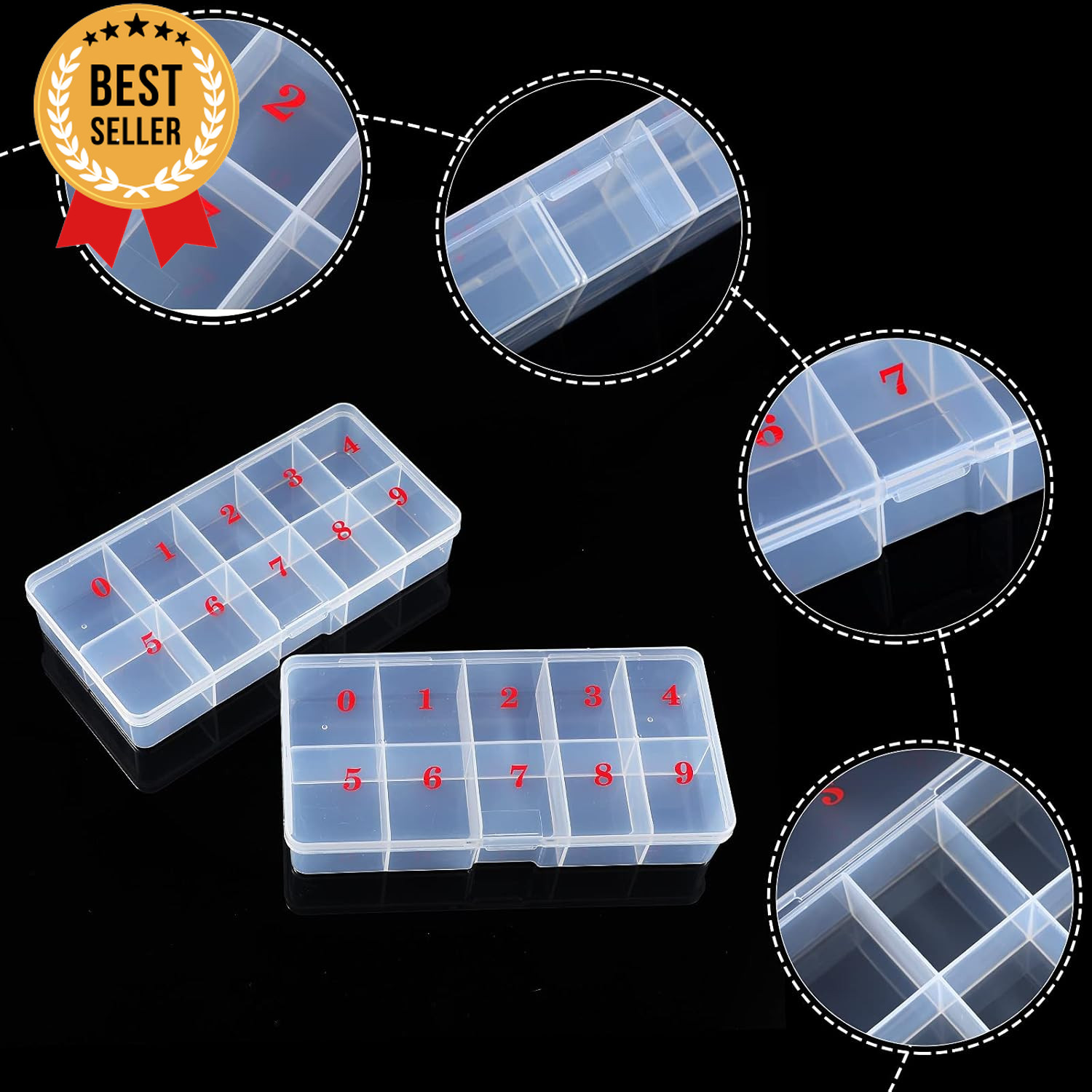 2x Empty Nail Tip Organizer Box 10-Grid Storage Case for Nails/Jewelry