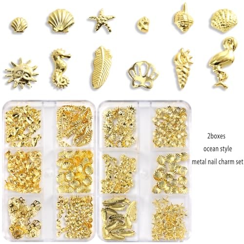 Beach Nail Charms, Gold Gems and Charms Summer Sea Horse Seashell gold2