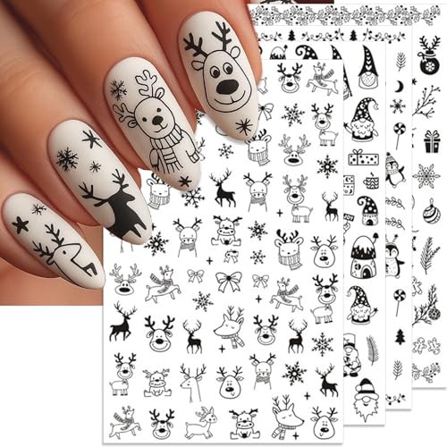 Christmas Nail Stickers, Black Santa Snowflake Self Christmas Black Design