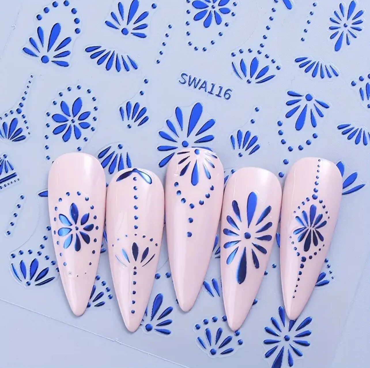 3D Nail Art Stickers Metallic Bohemian Floral Blue Gold Silver Boho DIY (SWA116)