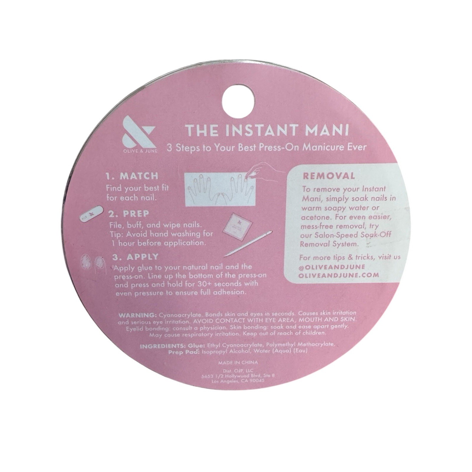 5 PACK Olive & June Press-On Fake Nails, XS Round, Sheer Lavender Shimmer, 42ct