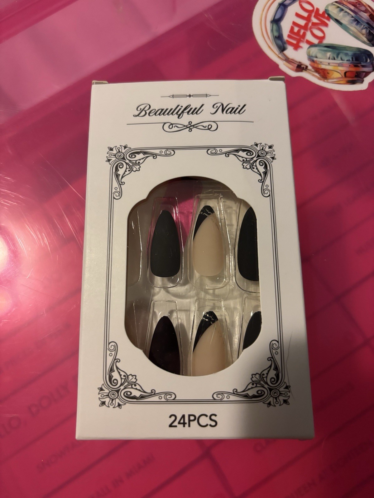 Beautiful Nail Press-On Nails-Black Beige French Almond Full Cover Pre-Designed