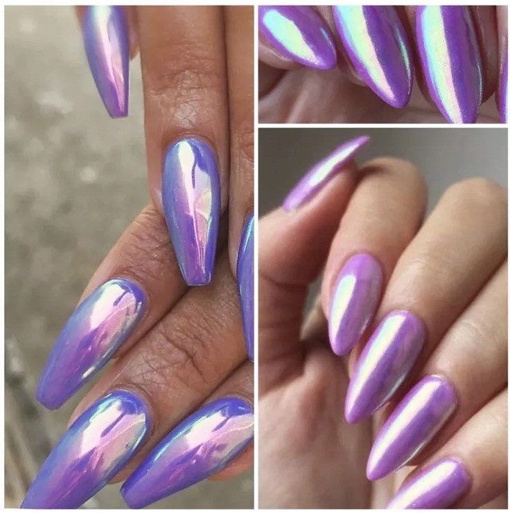 Aurora Candy Purple Chrome Nail Powder – Unicorn Pastel AB Mirror Rainbow Effect