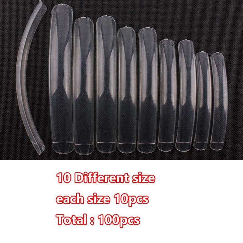 100 Pcs Super Long False Nail Art Tips Clear Acrylic Gel Salon Curved Art Tips