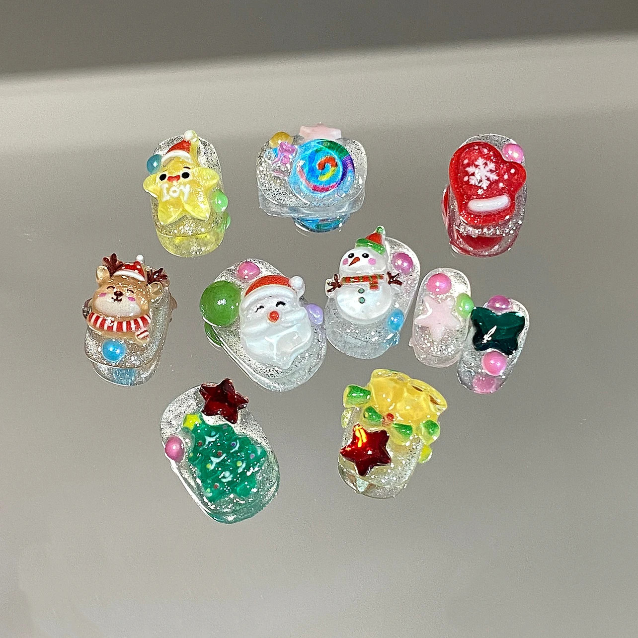 Christmas Bling short Y2K Handmade Artisan Press On Nails