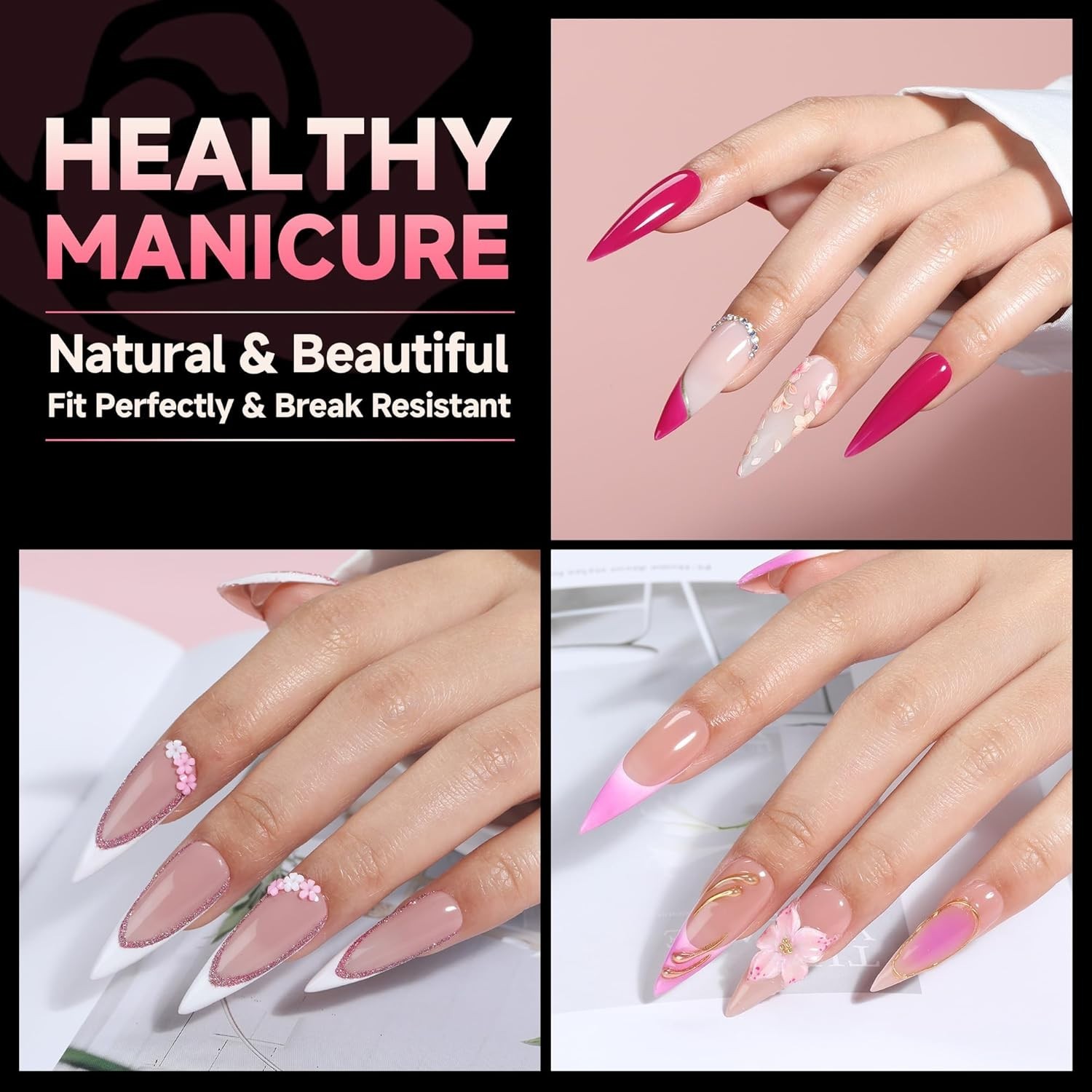 Easy Application Long Stiletto Gel Nail Tips – Pre-Buffed for Effortless Designs