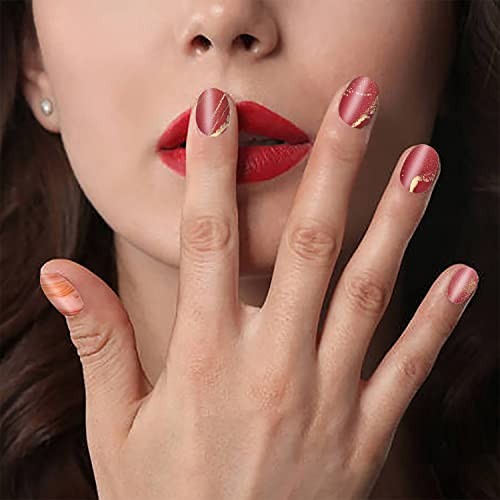 20 Sheets Red Series Marble Nail Wraps Stickers for Women, Pink Gradient Nail