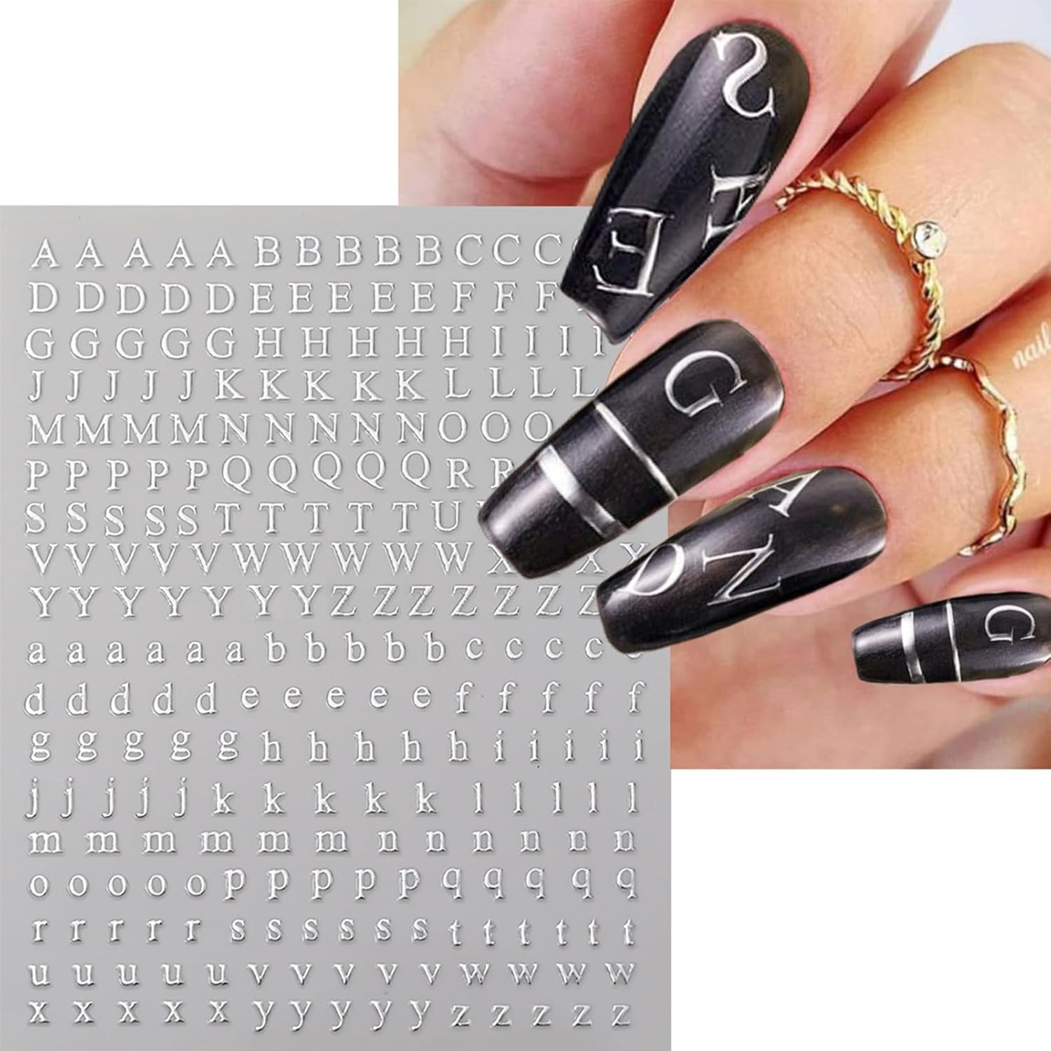 Letter Nail Art Stickers – 3D English Alphabet Decals for DIY Mix