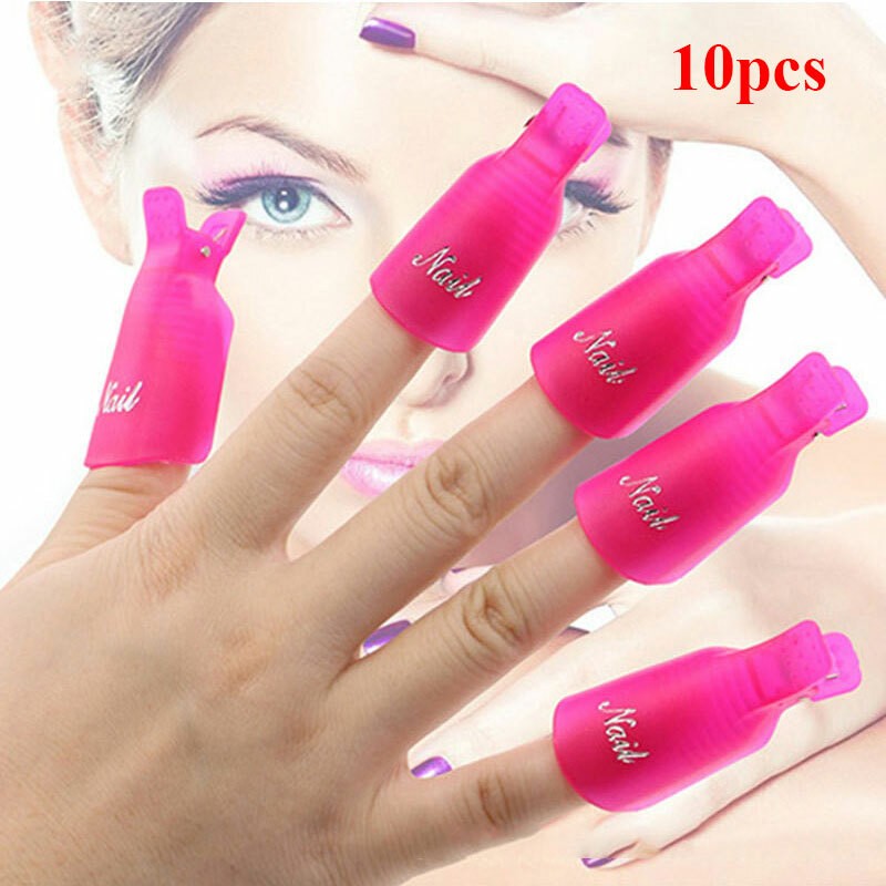 10Pcs Silicone UV Gel Polish Remover Wraps Soak Off Cap Clip Nail Art Tool US✔