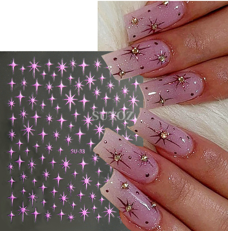 3D Black Gold Silver Star French Tip Nail Stickers Decoration Manicure SU33 NS52