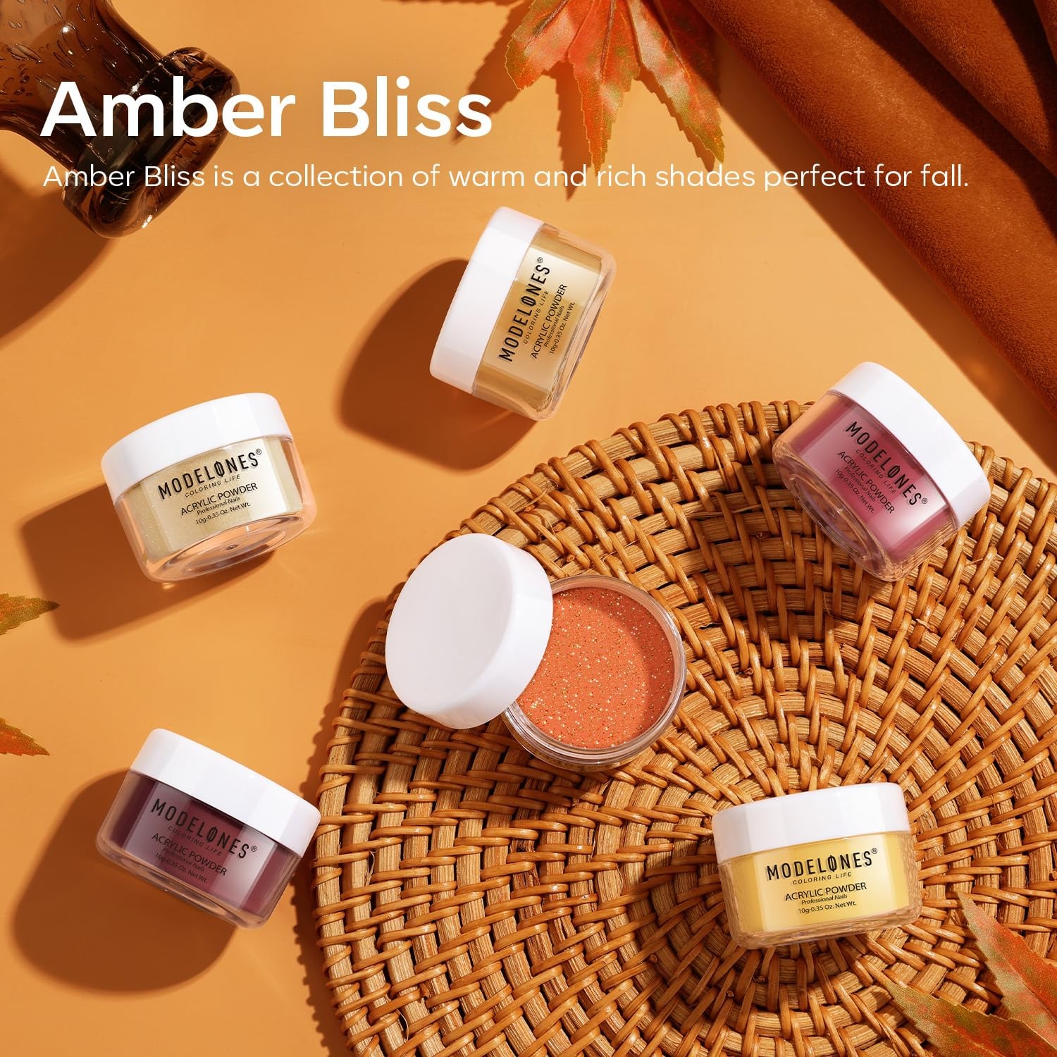 MODELONES 6 Colors Acrylic Powder, Fall Autumn Acrylic Nail Powder Gold Red Yell