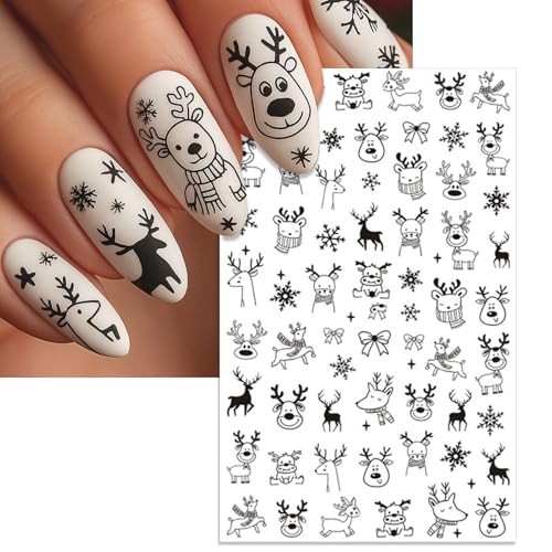 Christmas Nail Stickers, Black Santa Snowflake Self Christmas Black Design