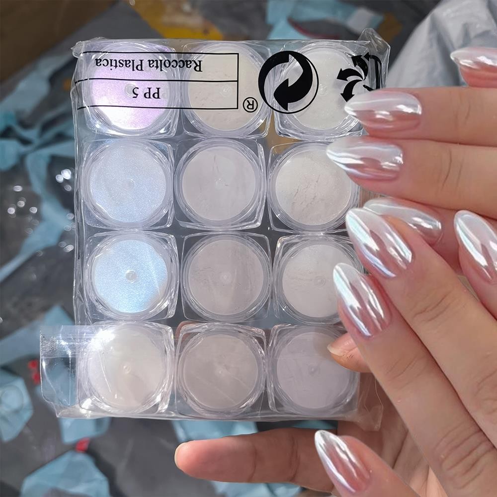 12Pcs Moonlight Multi Pearl Chrome Nail Powder, Super Glossy Clear Mirror Effect