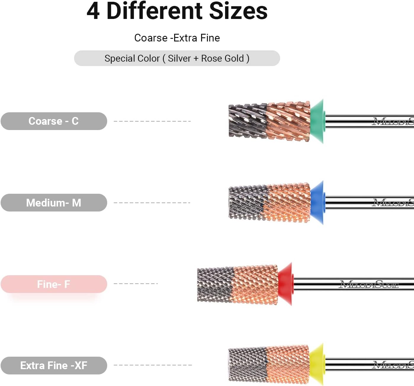 Tapered Nail Drill Bits, 3/32” Carbide Tungsten Bits,