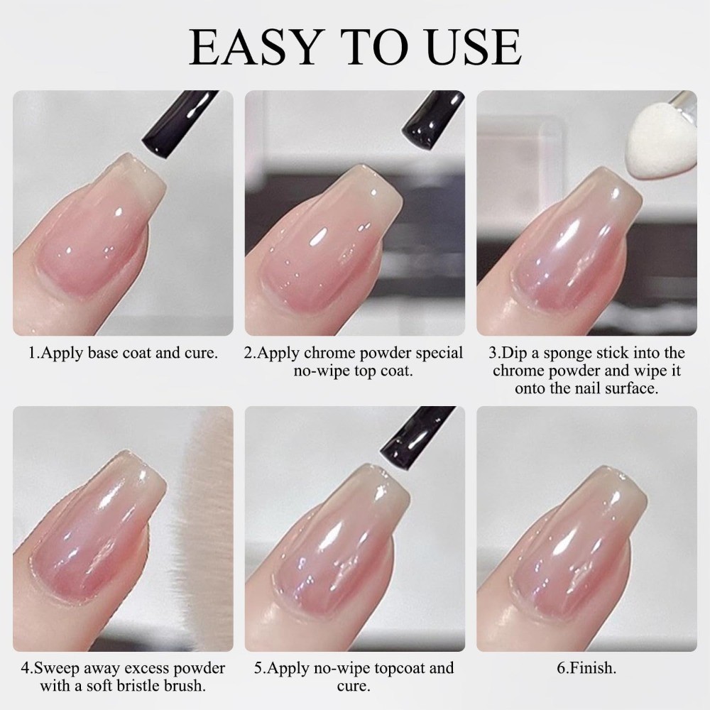 White Chrome Nail Powder Set Transparent Glass Mirror Effect Aurora Pearl