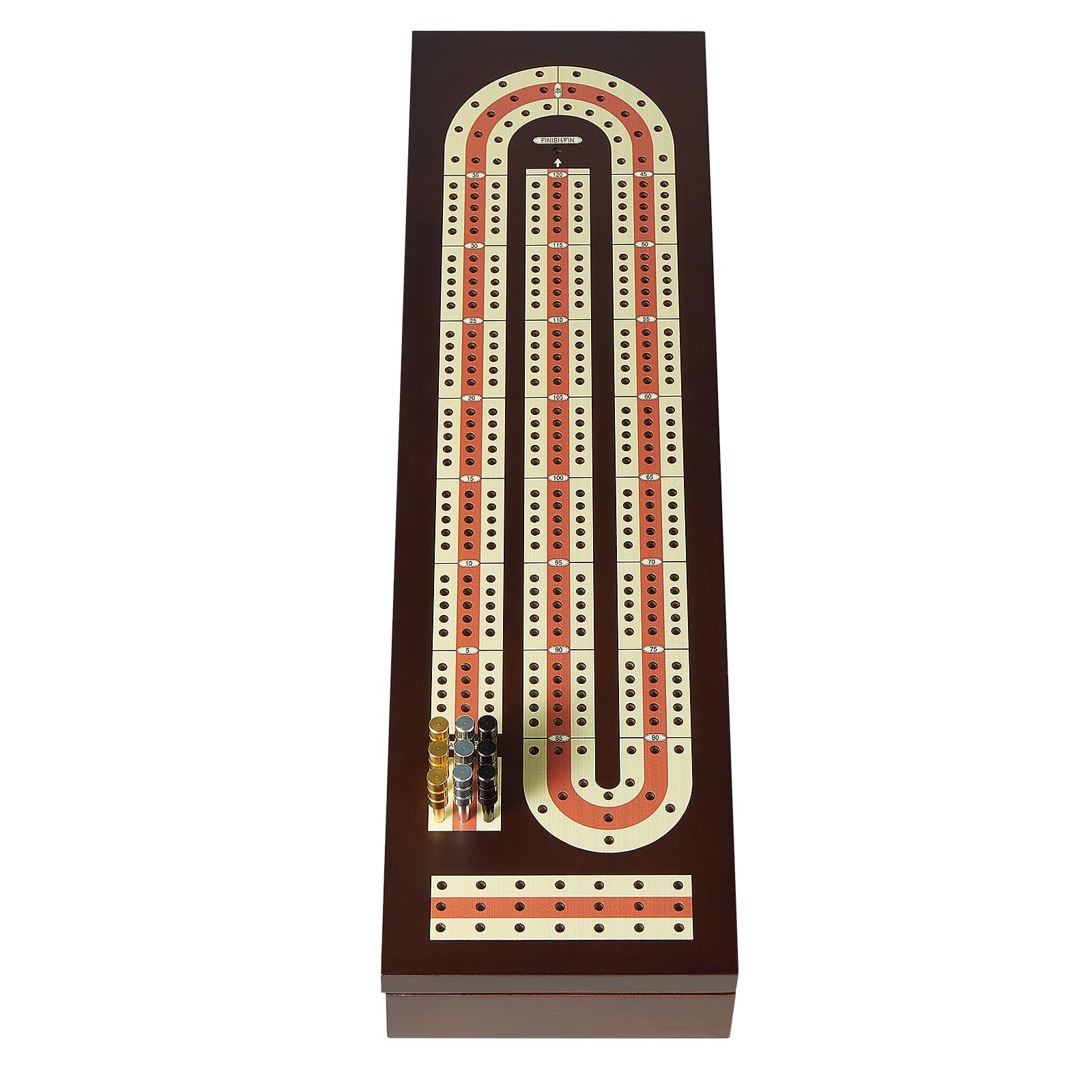 BIVOMON Cribbage Board Game Set Continuous 3 15 x 4 x 2 inches, Brown+classic