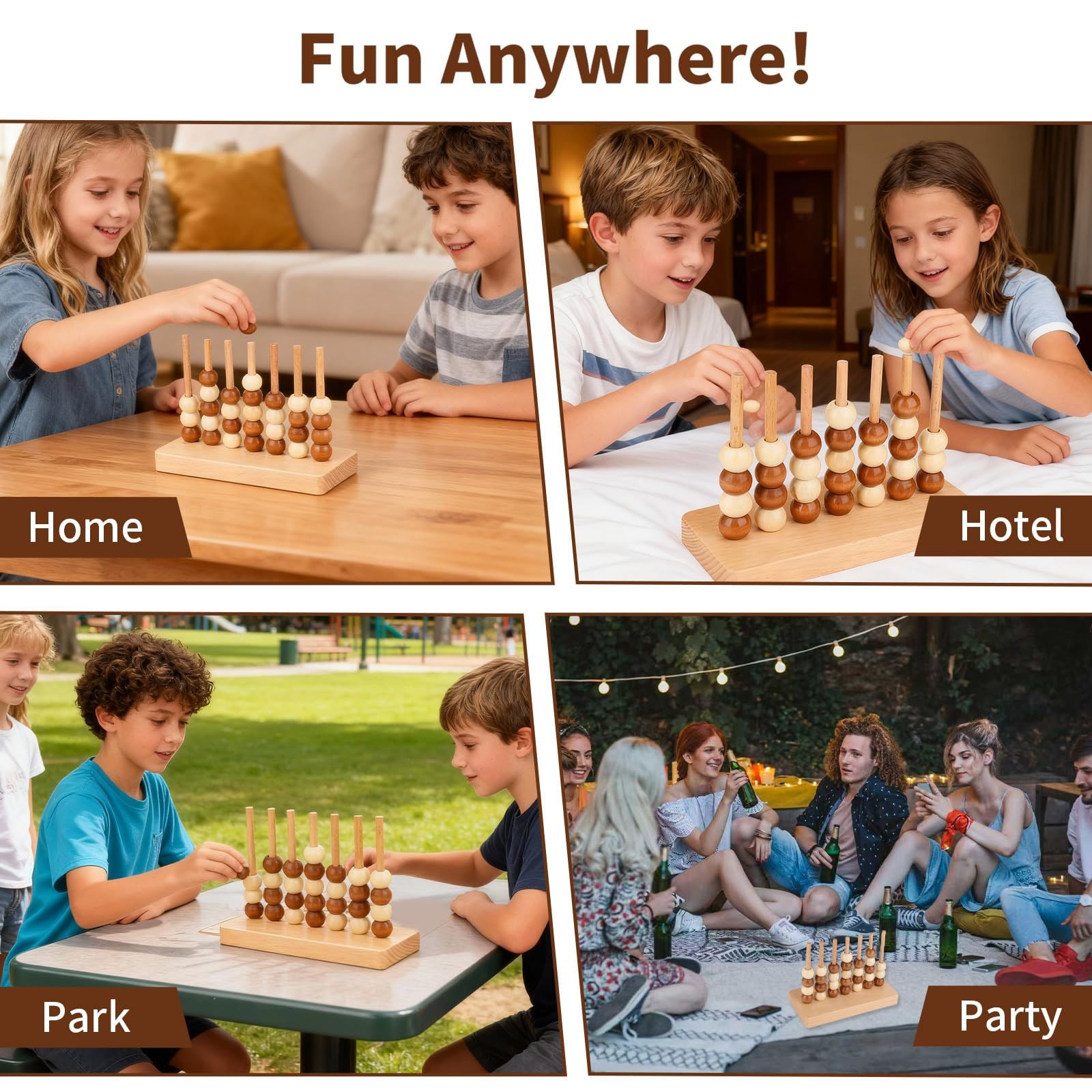 Pefacy 4-in-a-Row Game, Wooden Strategy 4.7 x 8.7 x 0.1 inches, Natural Wood