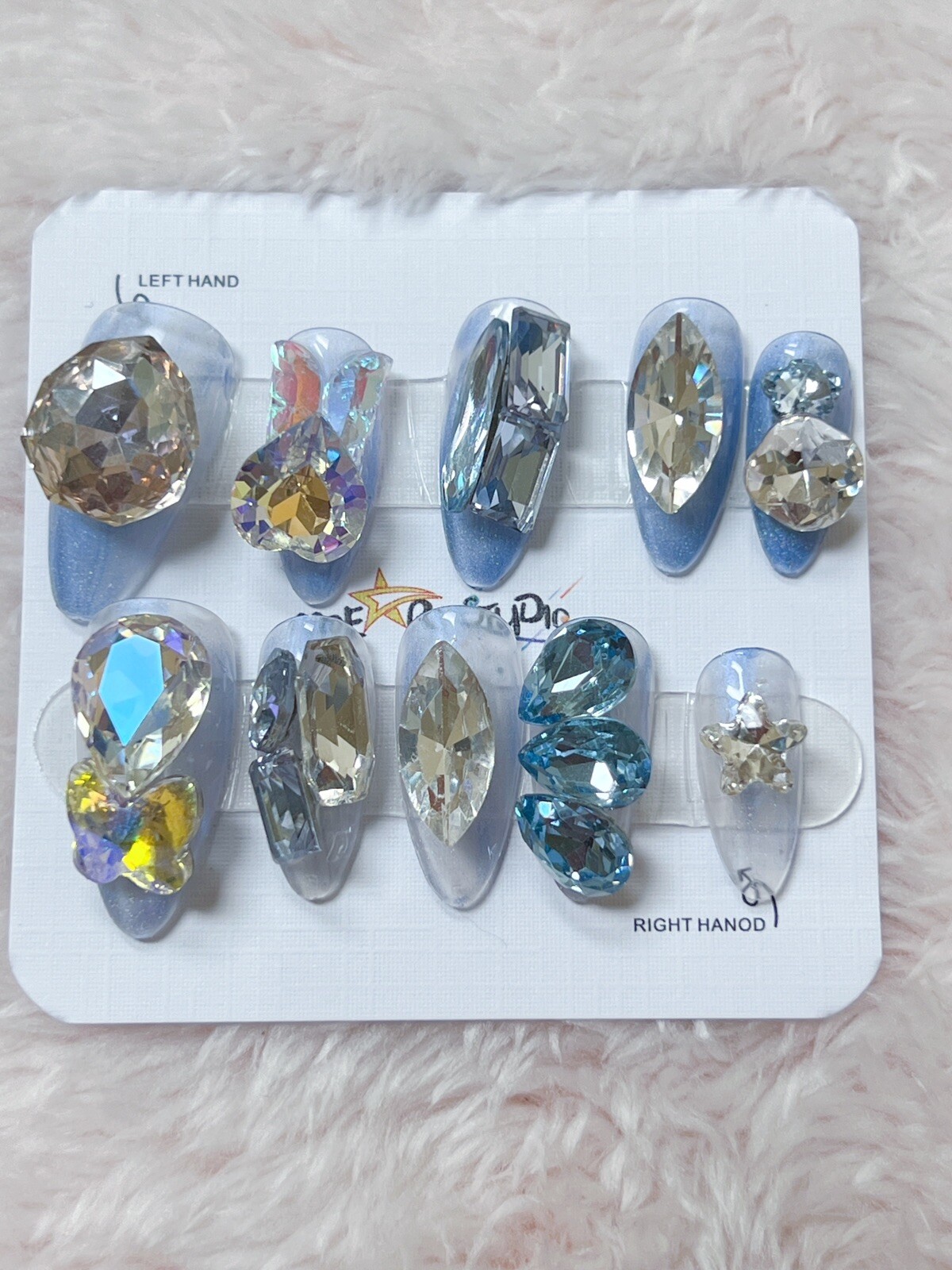 Nails Handmade press on nails 3D size S Diamond Water Drop Heart