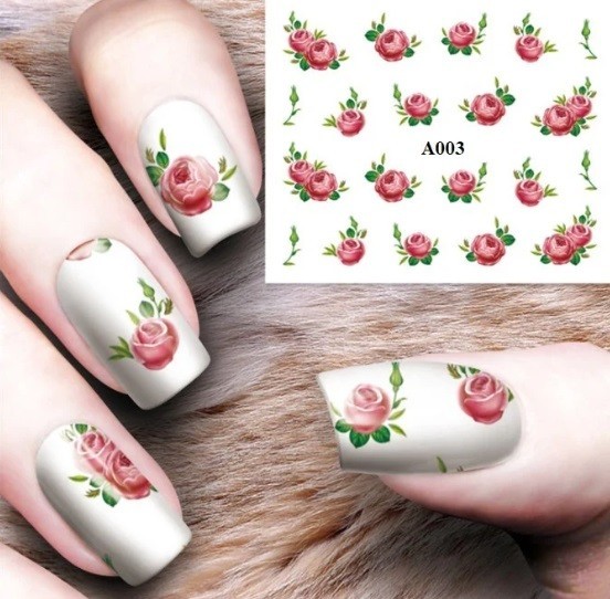 Rose Floral Nail Art Stickers: Water Transfer Decals (Group 1)