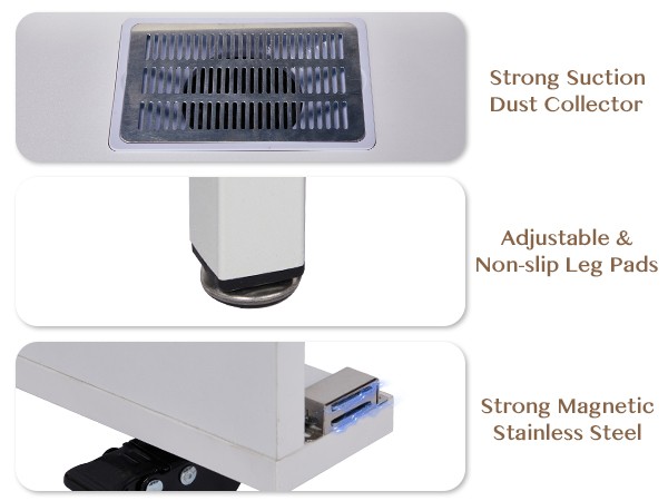 Foldable Manicure Table Nail Desk Station with Drawers & Cabinet & Wheels White
