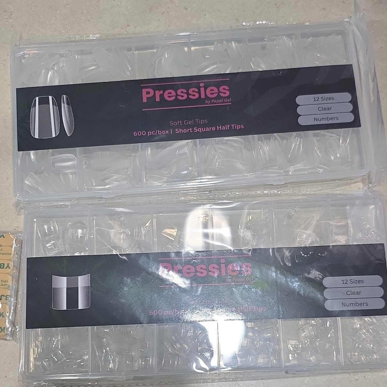 Peppi Gel Soft Gel Tips Short Square Clear Full Cover Numbered With Box