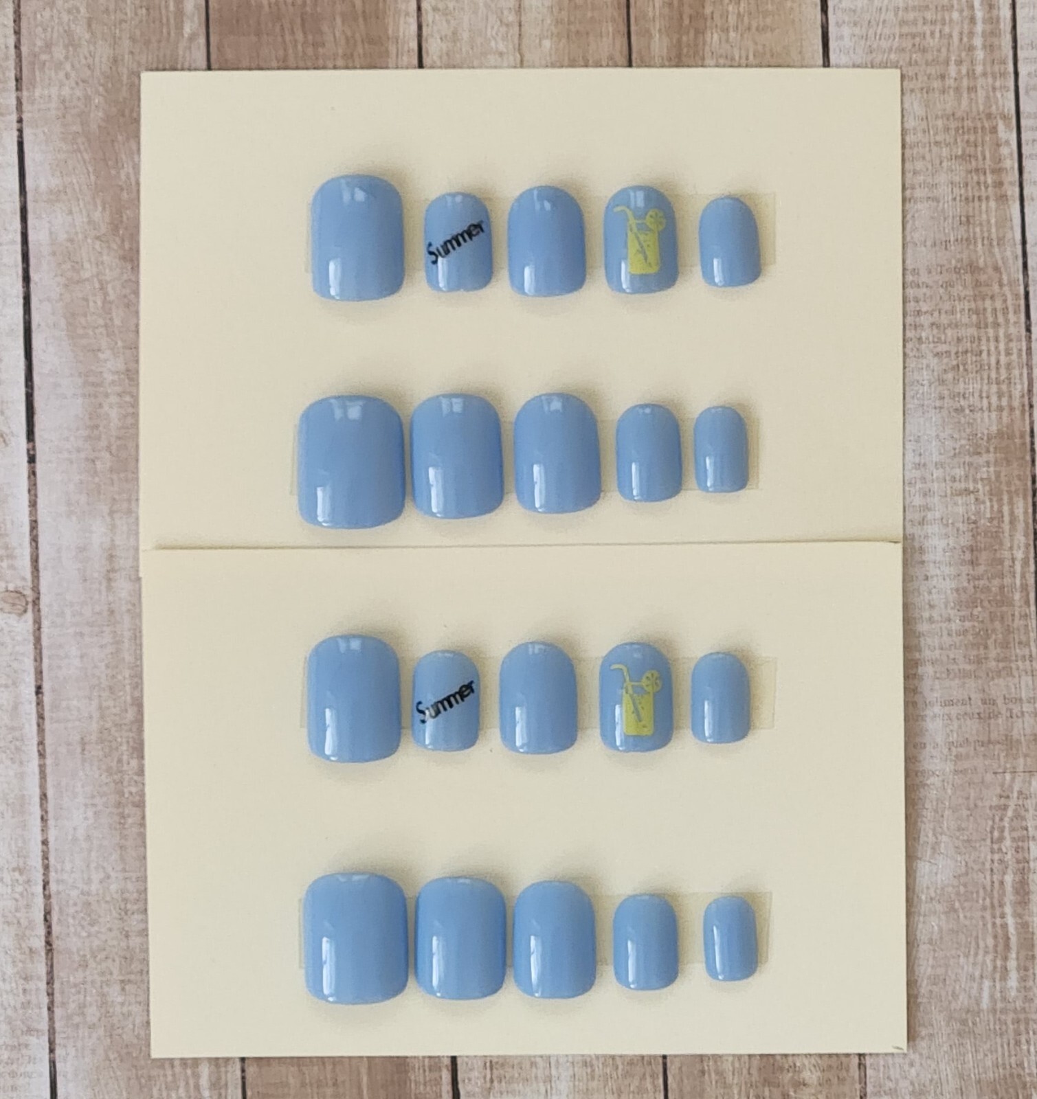Custom Press On Handmade Gel Nails Blue  Summer Accent Square Short 20 Tips