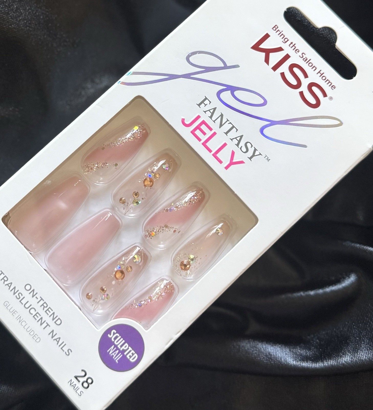 Kiss Press On Nails, Salon Quality Pink Gel Fantasy Jelly~Includes Free Gifts💝