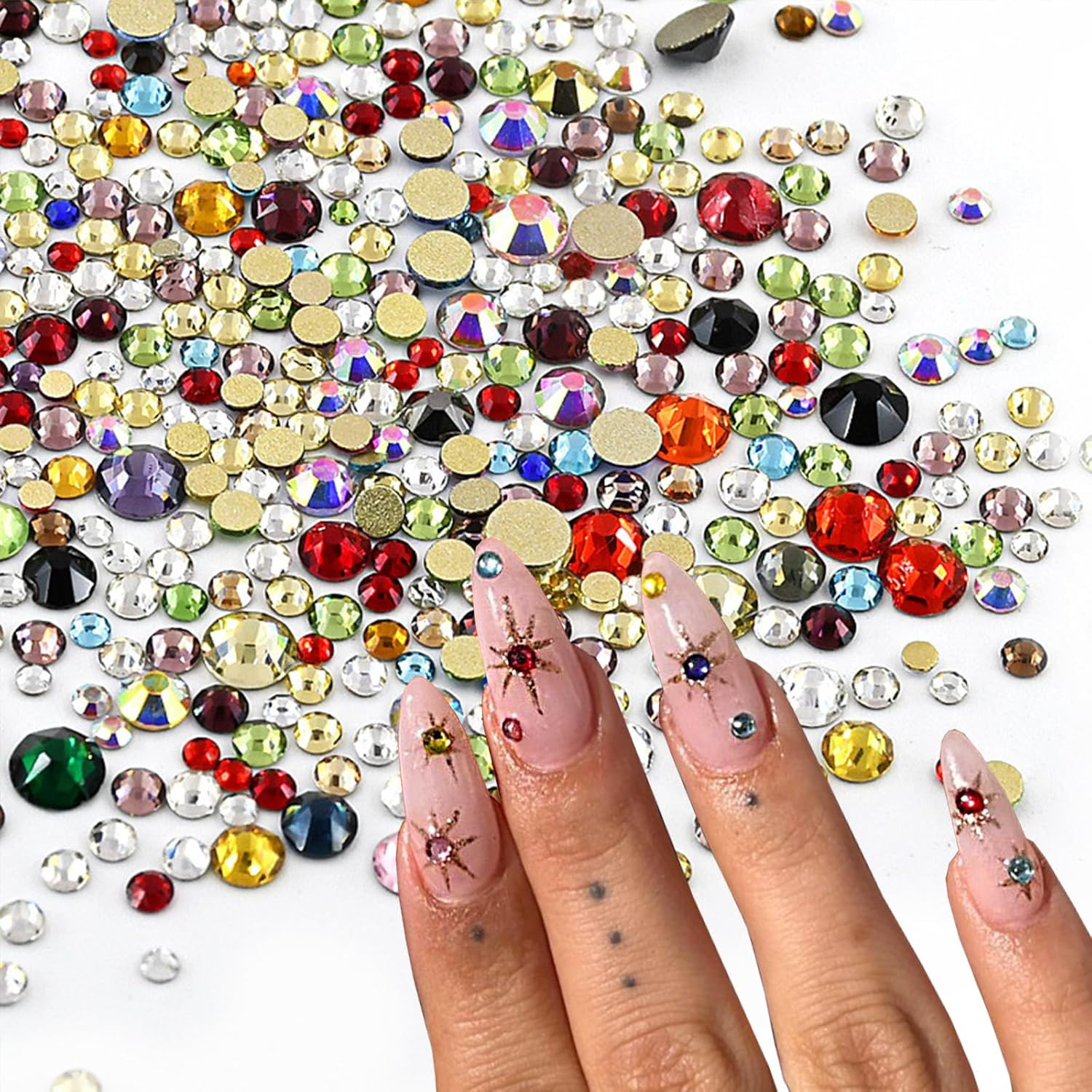 1140Pcs Colorful Rhinestones Nail Art Charms Sparkling Flatback Nail Rhinestones
