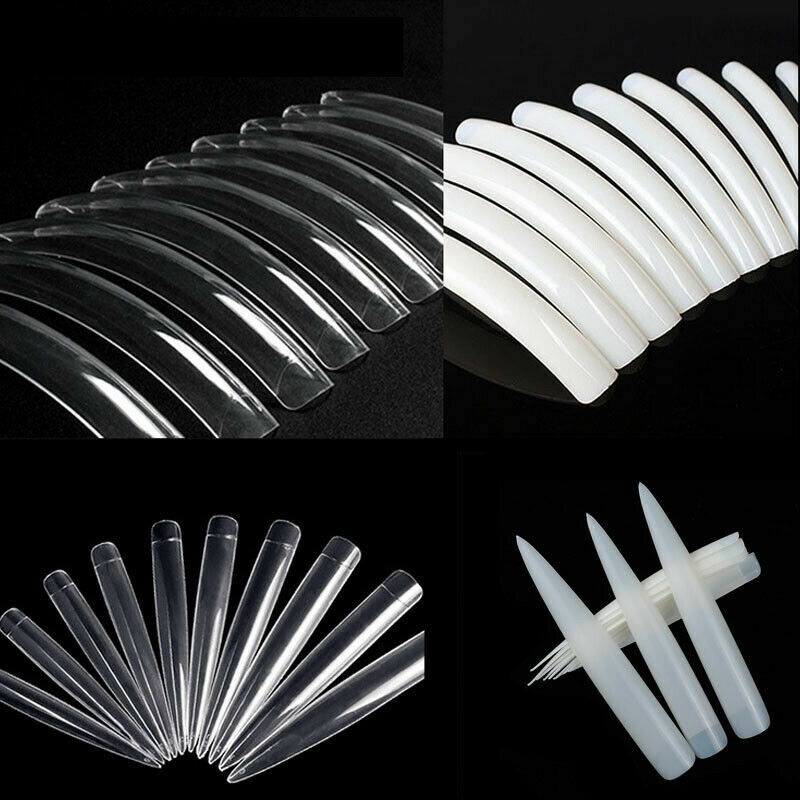100Pcs Extra Long False Nail Art Tips Stiletto Pointy Square Curved Finger Nails