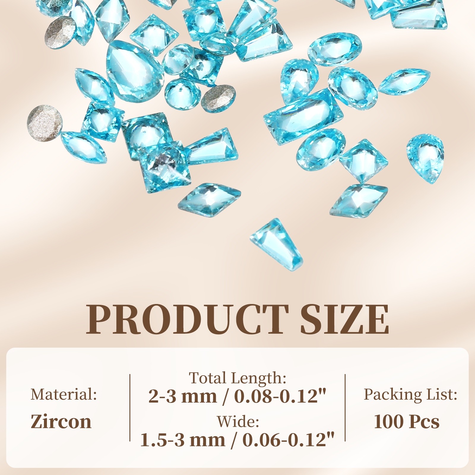 100pcs Shiny Zircon Rhinestones 2-3mmm Multi-shape Nail Art Diamonds, Lake Blue